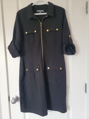 Sharagano Black Utility Jacket Dress with Gold Hardware
